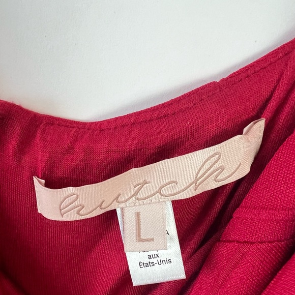 Anthropologie Hutch Square Neck Slim Midi Dress Sz Large Red Bodycon Stretch - Picture 8 of 15